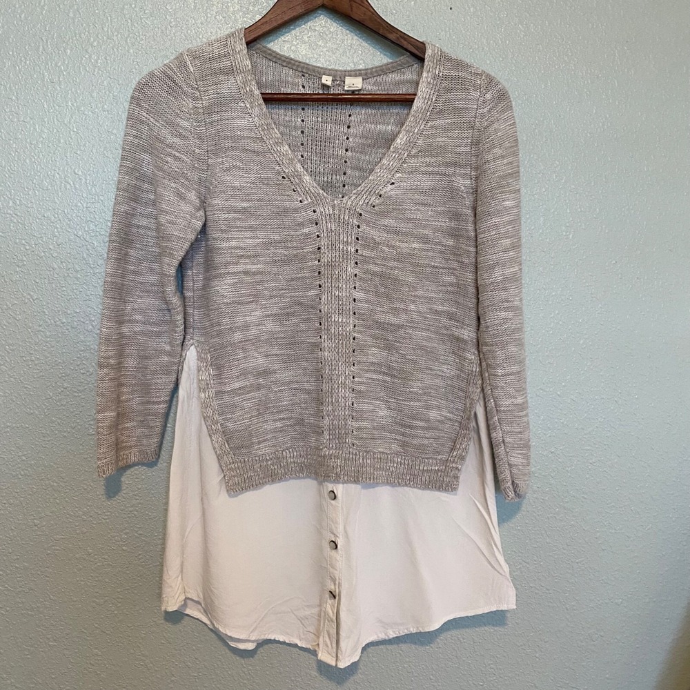 Moth Cable Knit Sweater Womens SMALL Layered Button Pullover Boho Anthropologie